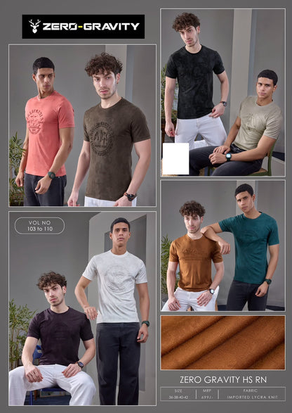 Vol No 103 To 110 Zero Gravity Tencil Lycra Mens Tshirts Exporter India