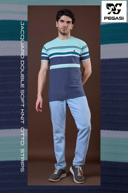 Vol P267 Pegasi Jacquard Mens Tshirts Manufacturer Gujarat