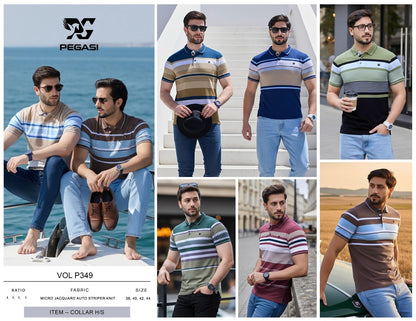 Vol P349 Pegasi Jacquard Mens Tshirts Wholesaler Gujarat