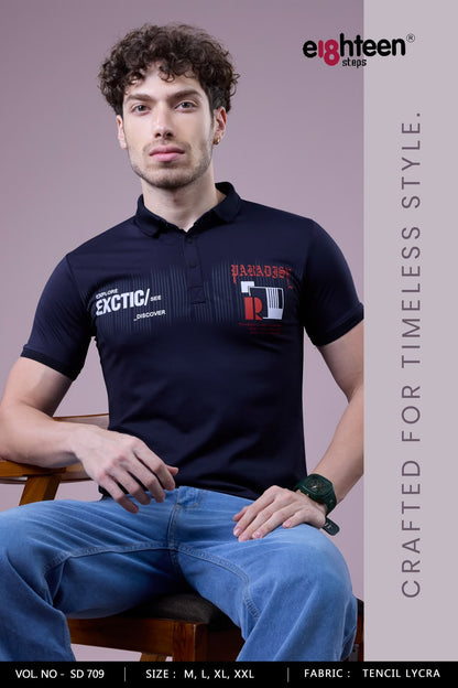 Vol Sd 709 Chest Prints Eighteen Steps Tencil Lycra Mens Tshirts Wholesale Price