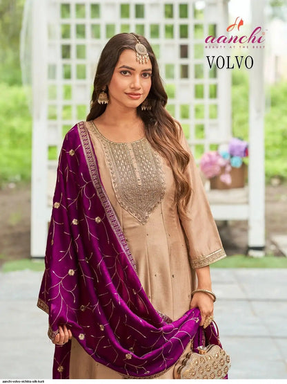 Volvo 2025 Aanchi Vichitra Silk Readymade Pant Style Suits Wholesale Price