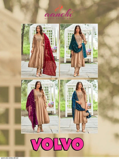 Volvo 2025 Aanchi Vichitra Silk Readymade Pant Style Suits Wholesale Price