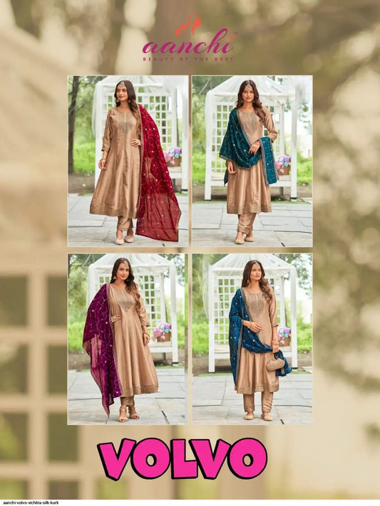 Volvo 2025 Aanchi Vichitra Silk Readymade Pant Style Suits Wholesale Price
