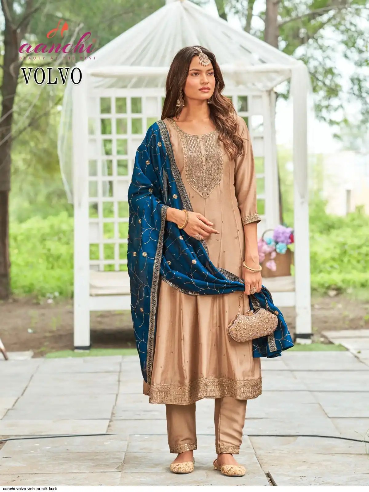 Volvo 2025 Aanchi Vichitra Silk Readymade Pant Style Suits Wholesale Price