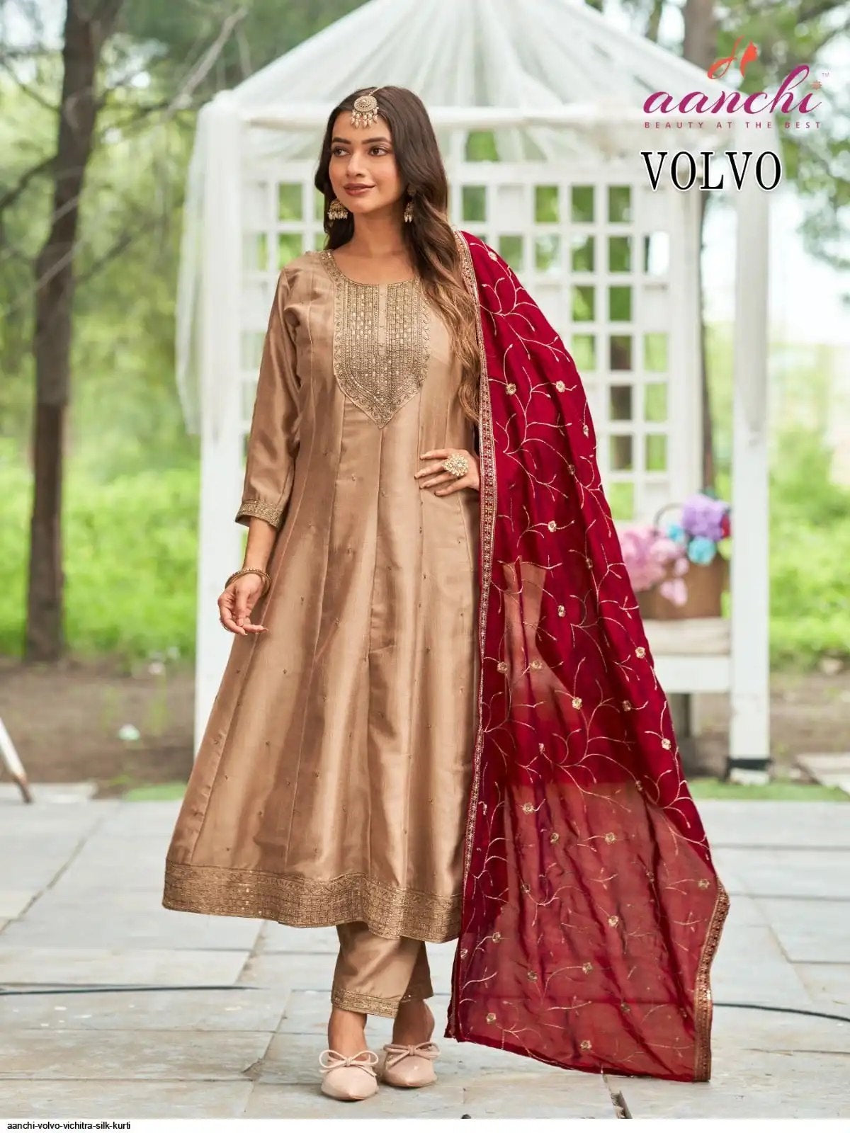 Volvo 2025 Aanchi Vichitra Silk Readymade Pant Style Suits Wholesale Price