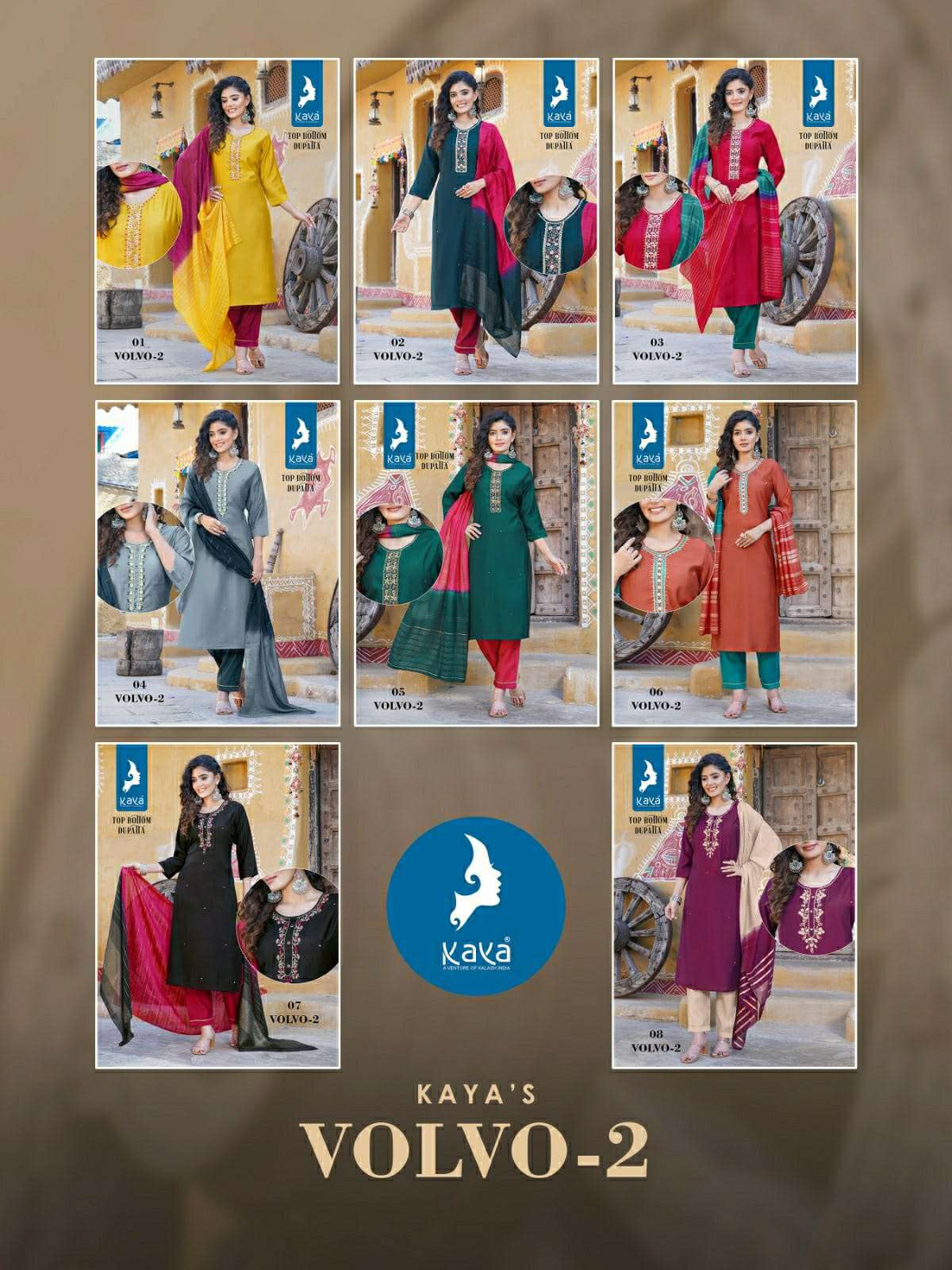 Volvo Vol 2 Kaya Roman Silk Readymade Pant Style Suits Wholesale