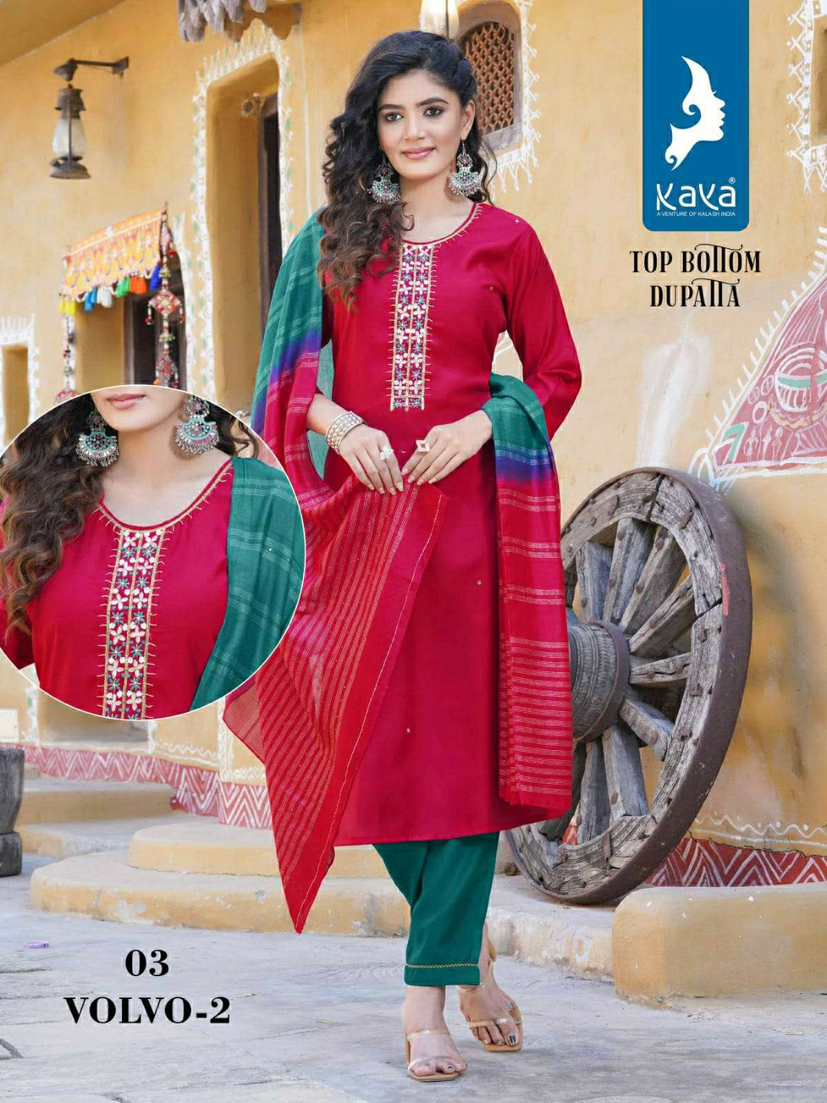 Volvo Vol 2 Kaya Roman Silk Readymade Pant Style Suits Wholesale