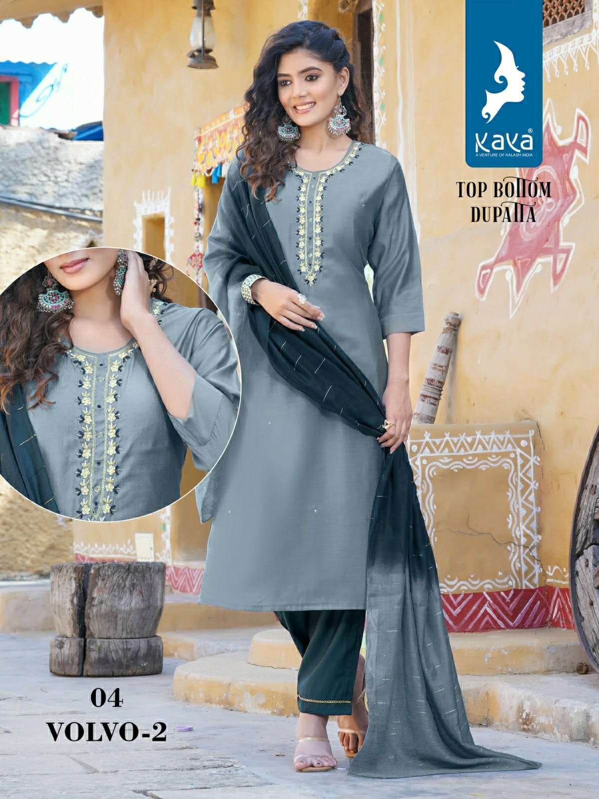 Volvo Vol 2 Kaya Roman Silk Readymade Pant Style Suits Wholesale