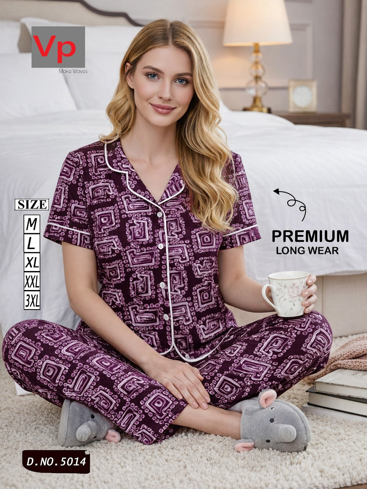 2703 Design 5014 Vp Hosiery Cotton Collar Night Suits Supplier India