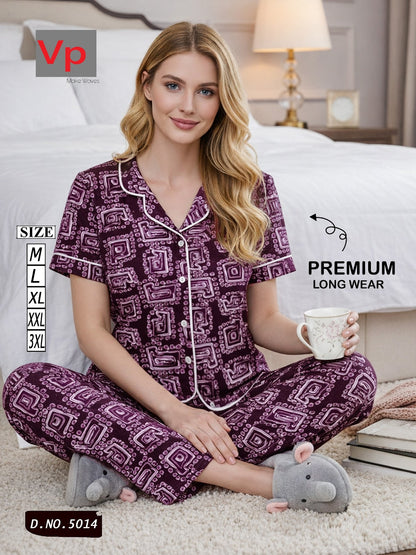 2703 Design 5014 Vp Hosiery Cotton Collar Night Suits Supplier India