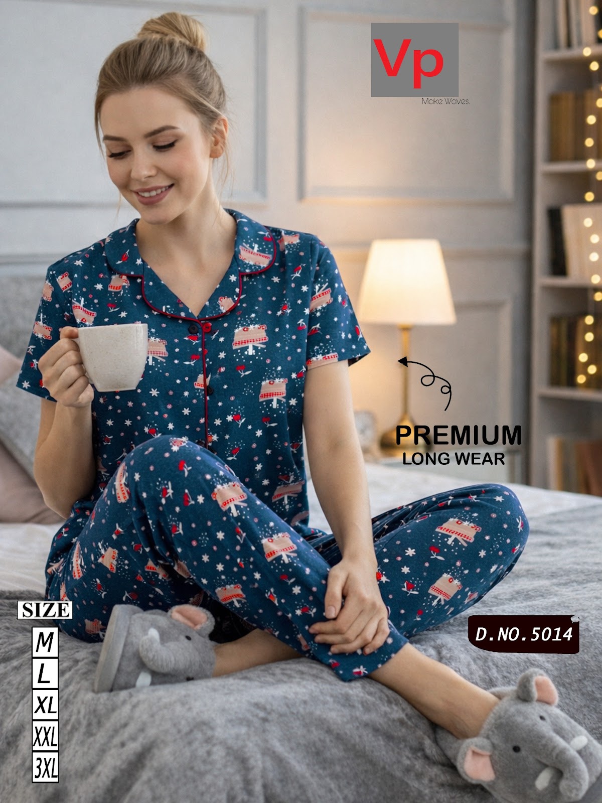 2703 Design 5014 Vp Hosiery Cotton Collar Night Suits Supplier India