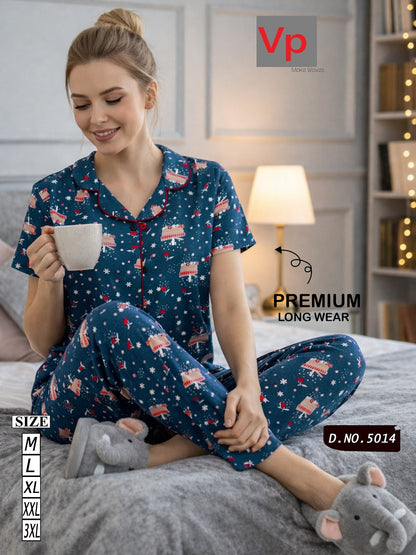 2703 Design 5014 Vp Hosiery Cotton Collar Night Suits Supplier India