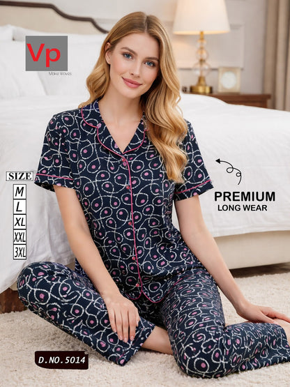 2703 Design 5014 Vp Hosiery Cotton Collar Night Suits Supplier India