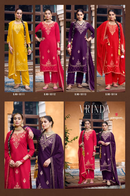 Vrinda Rangoon Silk Readymade Pant Style Suits Wholesaler Ahmedabad