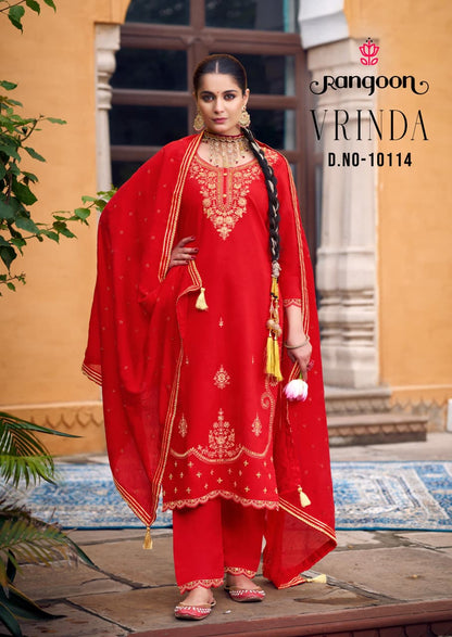 Vrinda Rangoon Silk Readymade Pant Style Suits Wholesaler Ahmedabad