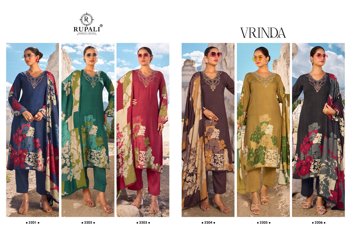 Vrinda Rupali Viscose Pashmina Suits Wholesaler