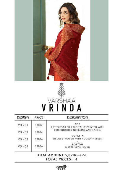 Vrinda Varsha Fashions Tussar Silk Pant Style Suits Manufacturer Ahmedabad