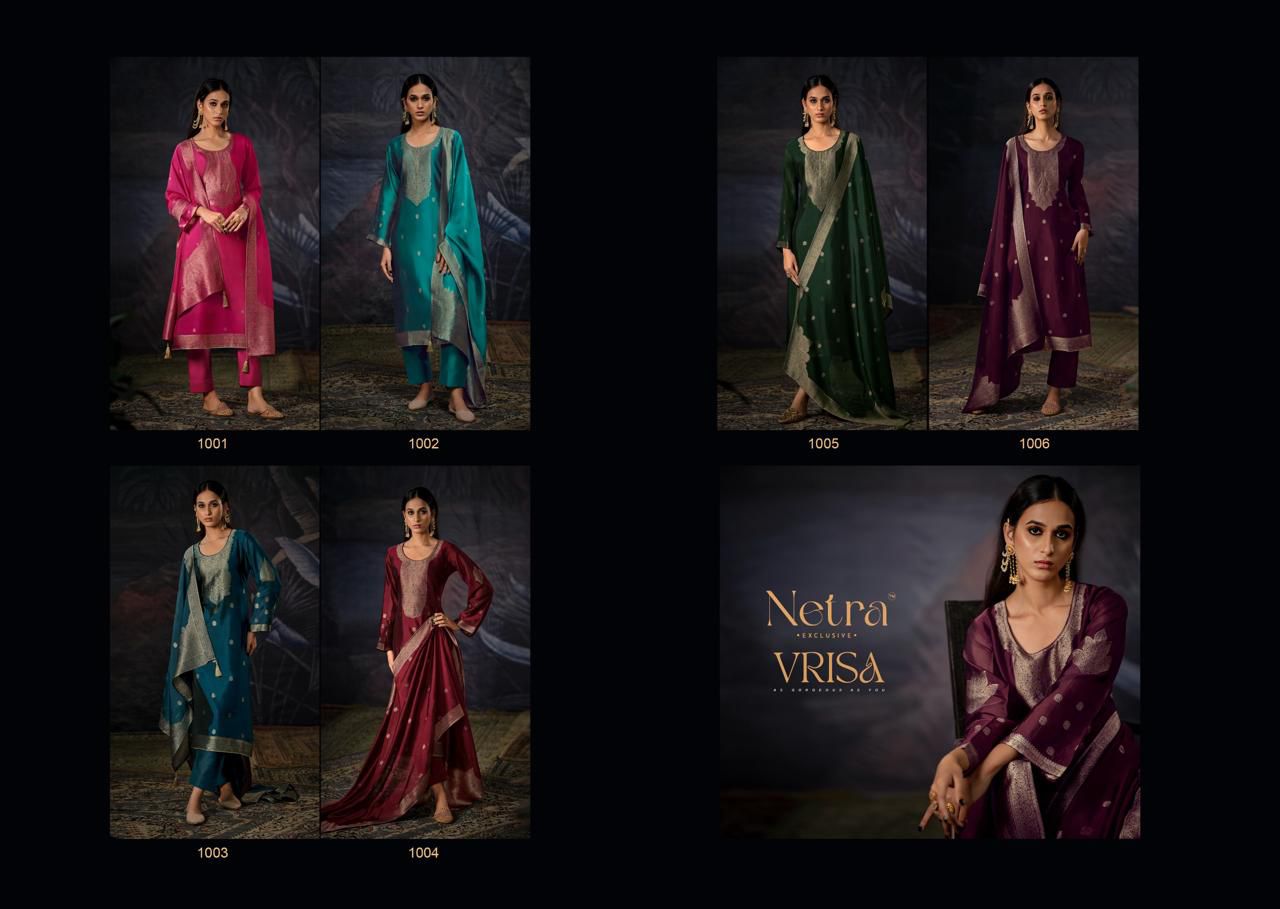 Vrisa Netra Silk Jacquard Pant Style Suits Supplier Gujarat