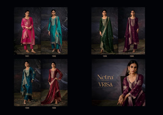 Vrisa Netra Silk Jacquard Pant Style Suits Supplier Gujarat