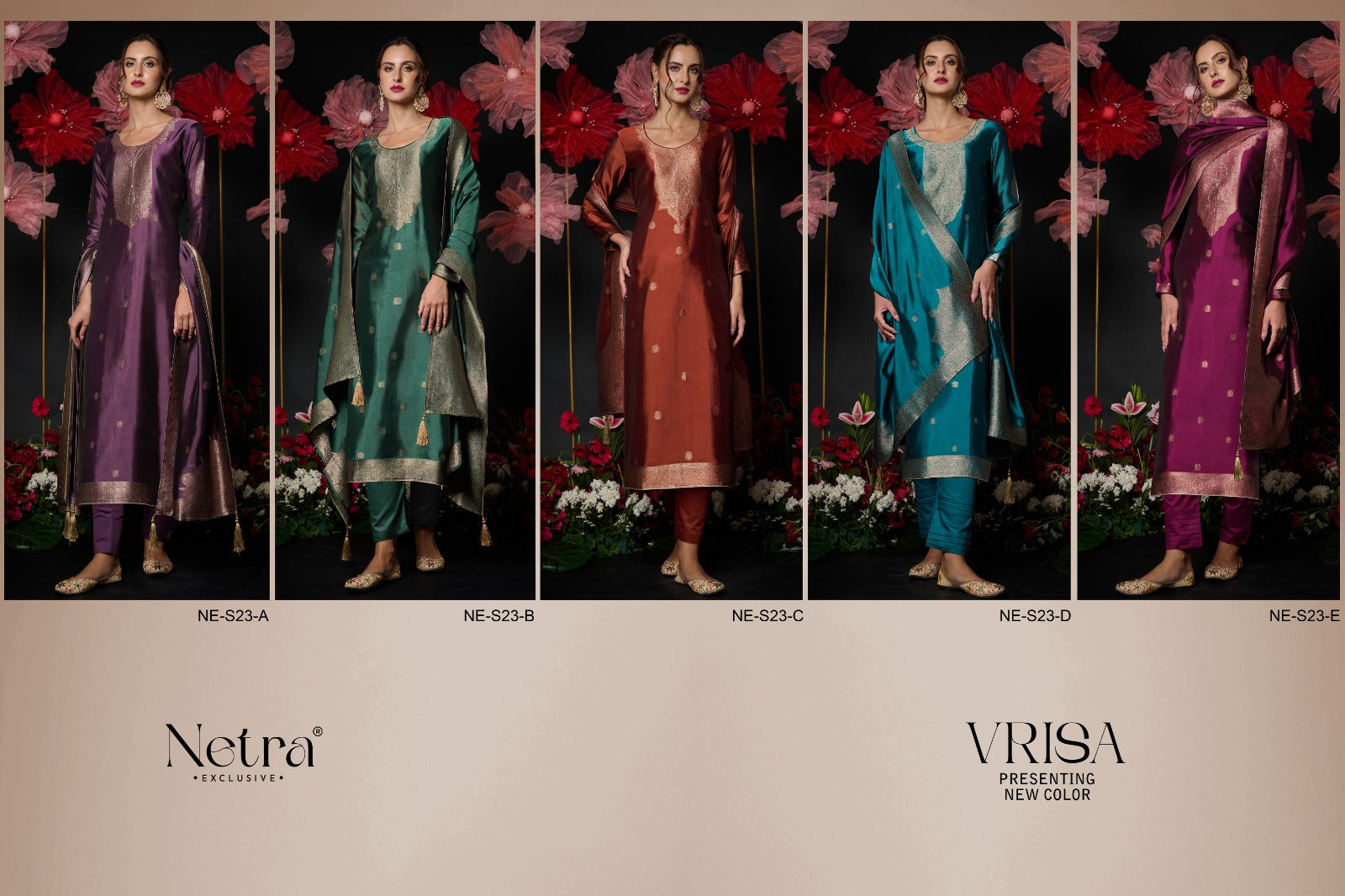 Vrisa New Colours Netra Silk Jacquard Pant Style Suits Exporter
