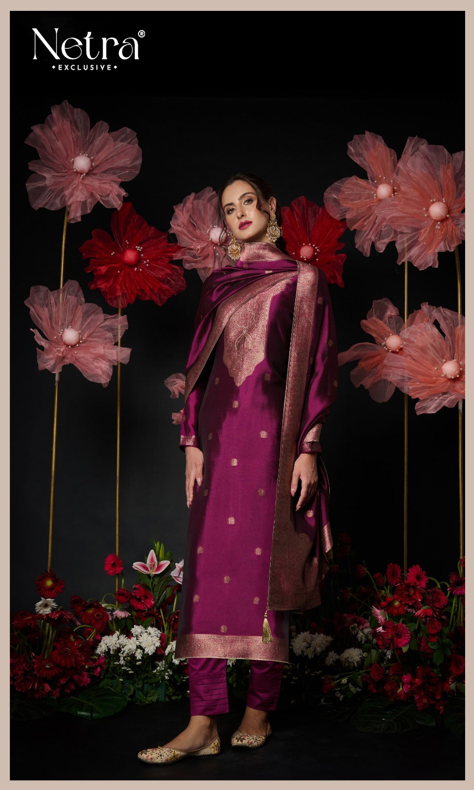 Vrisa New Colours Netra Silk Jacquard Pant Style Suits Exporter