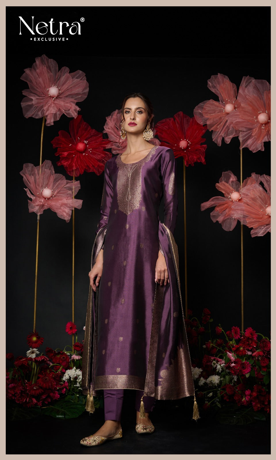 Vrisa New Colours Netra Silk Jacquard Pant Style Suits Exporter