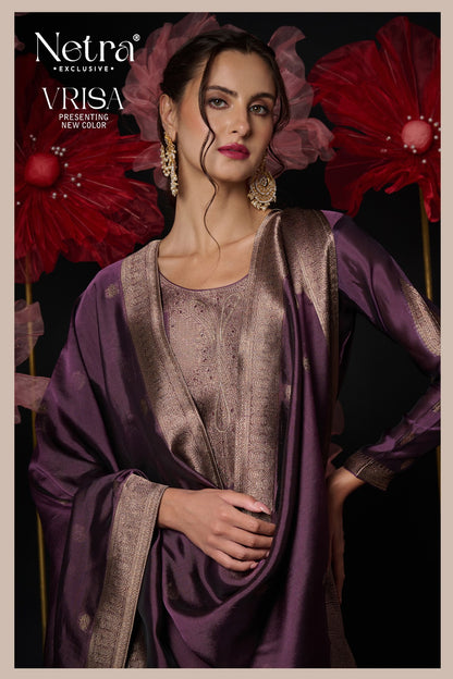 Vrisa New Colours Netra Silk Jacquard Pant Style Suits Exporter