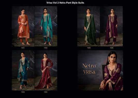 Vrisa Vol 2 Netra Woven Silk Pant Style Suits Wholesale Rate