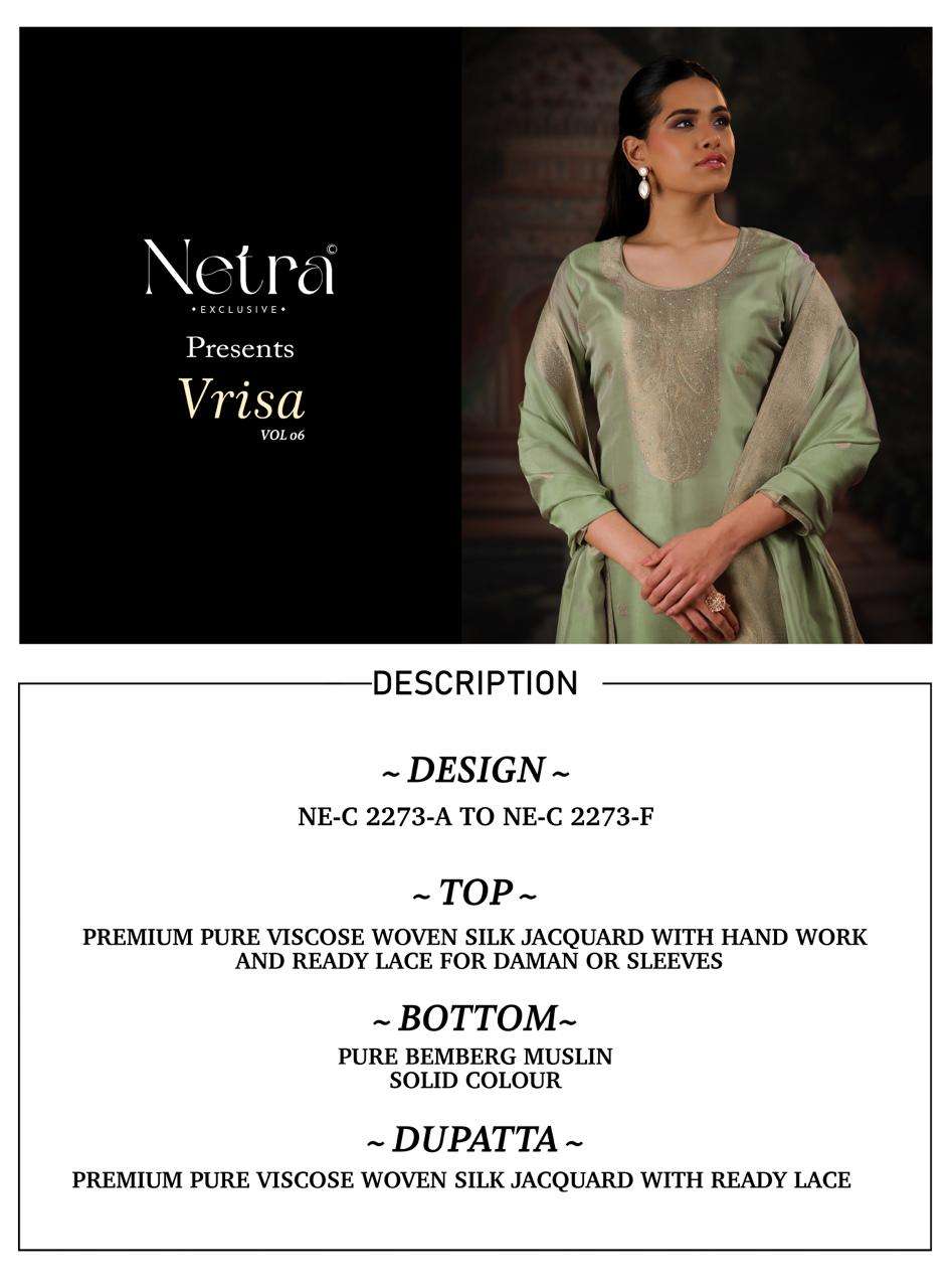 Vrisa Vol 6 Netra Woven Silk Pant Style Suits Supplier India