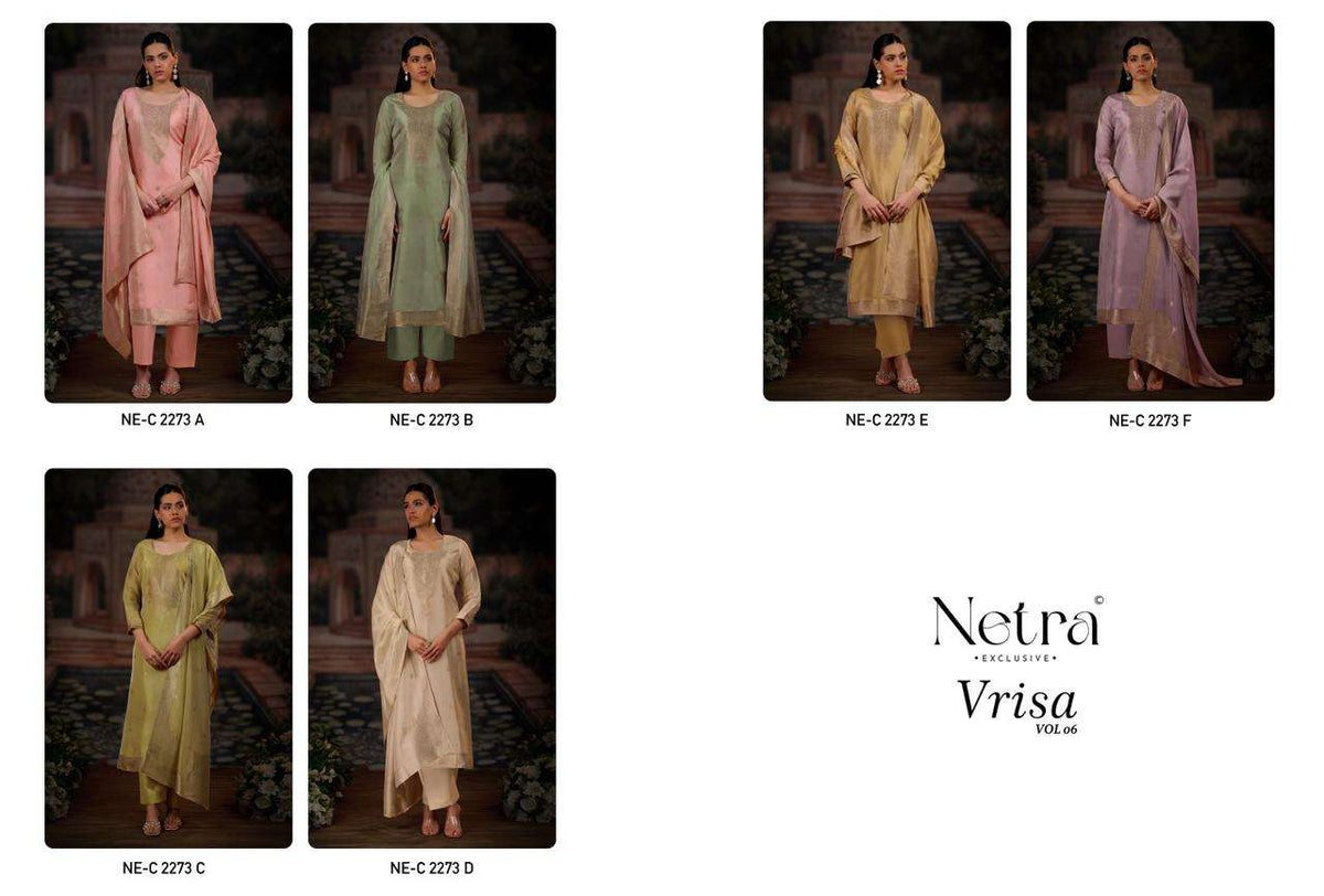 Vrisa Vol 6 Netra Woven Silk Pant Style Suits Supplier India