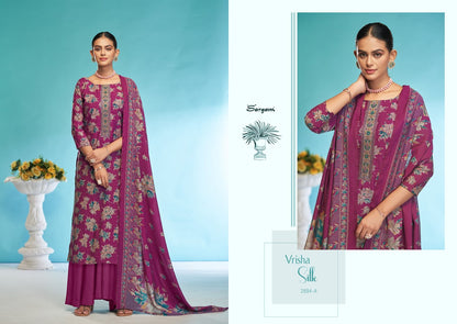 Vrisha Silk Sargam Prints Viscose Modal Plazzo Style Suits Wholesaler Gujarat