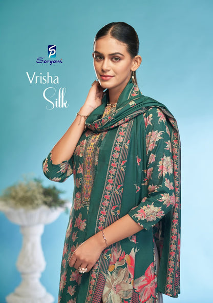 Vrisha Silk Sargam Prints Viscose Modal Plazzo Style Suits Wholesaler Gujarat