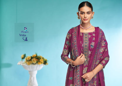 Vrisha Silk Sargam Prints Viscose Modal Plazzo Style Suits Wholesaler Gujarat