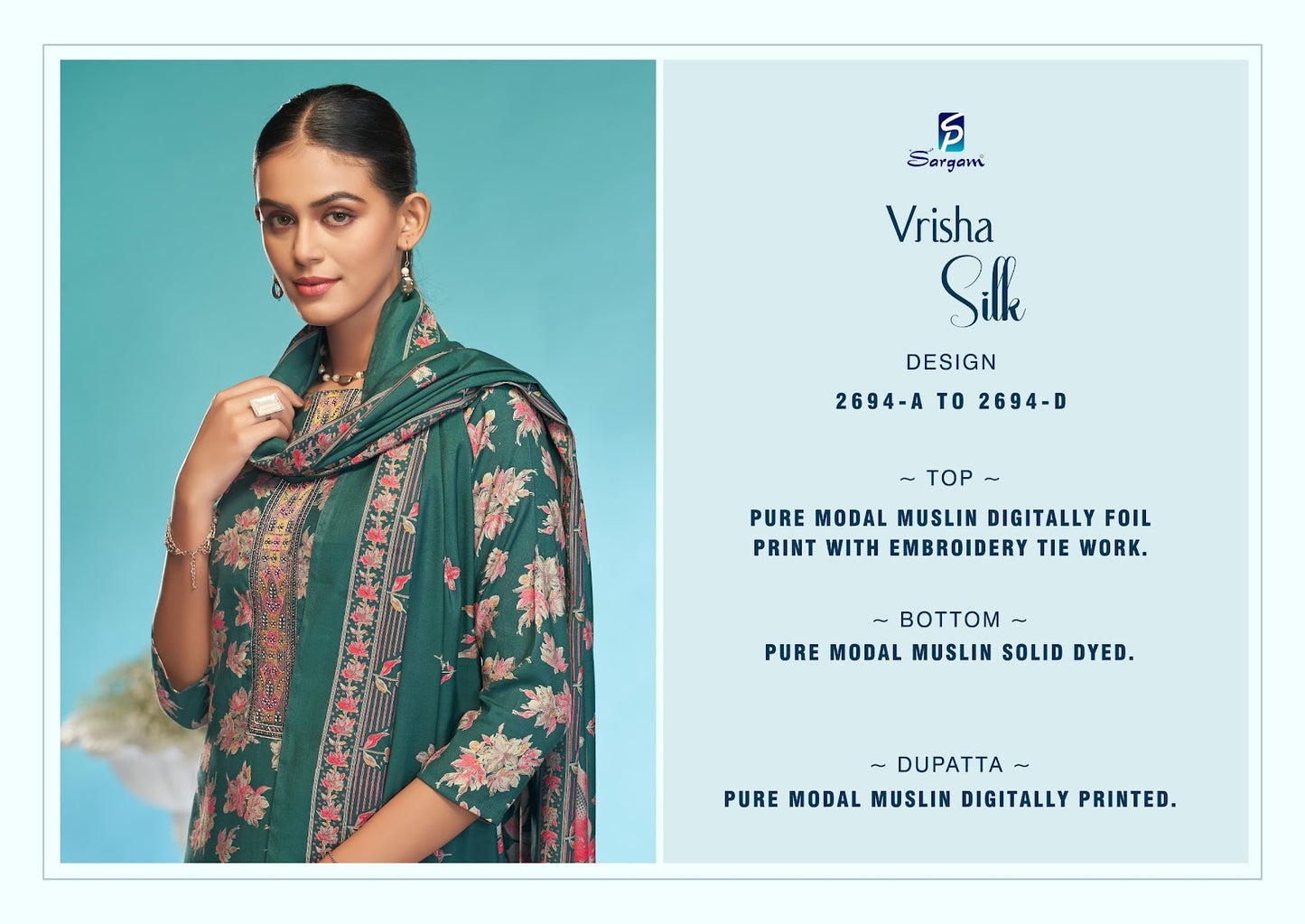 Vrisha Silk Sargam Prints Viscose Modal Plazzo Style Suits Wholesaler Gujarat