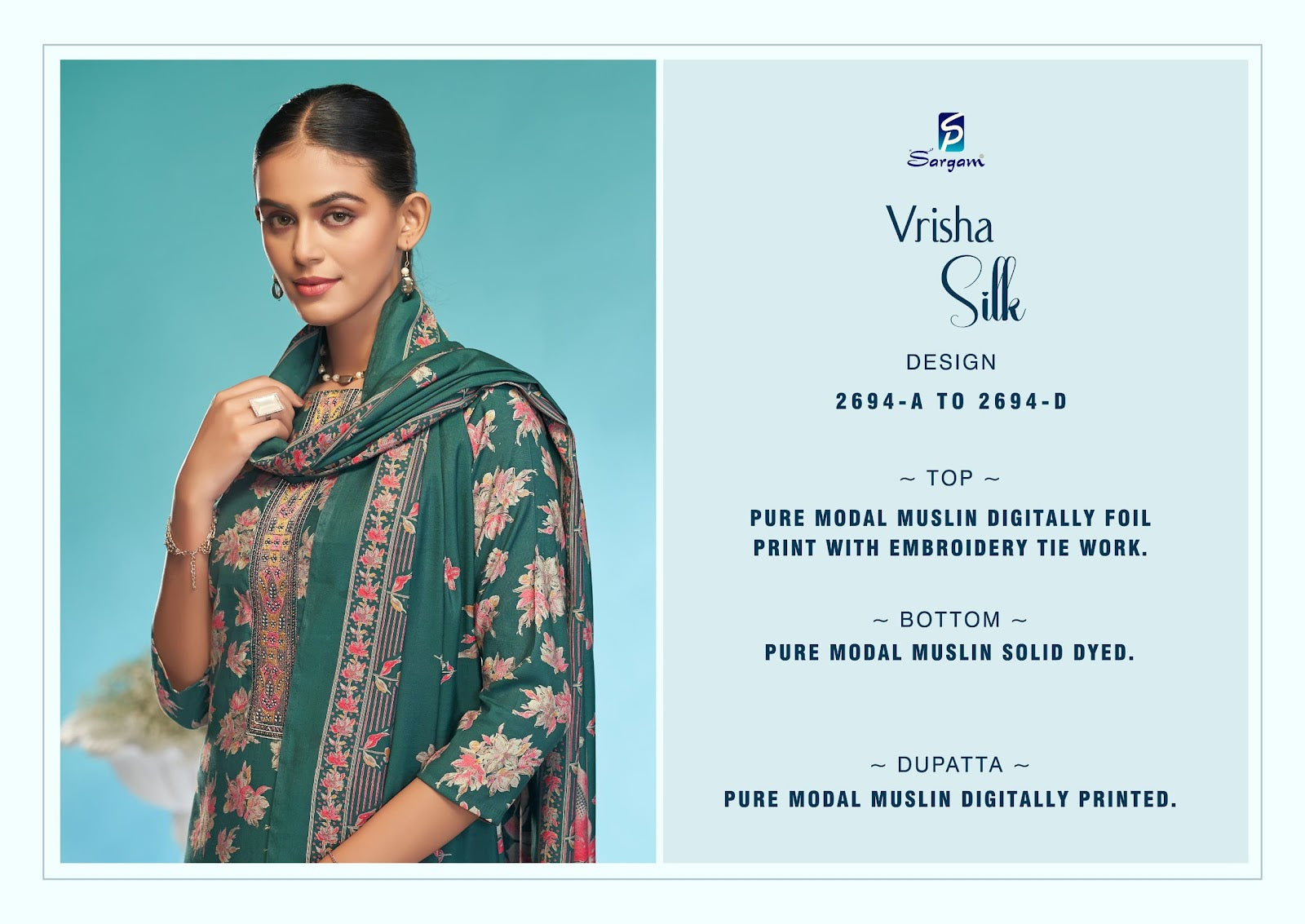 Vrisha Silk Sargam Prints Viscose Modal Plazzo Style Suits Wholesaler Gujarat