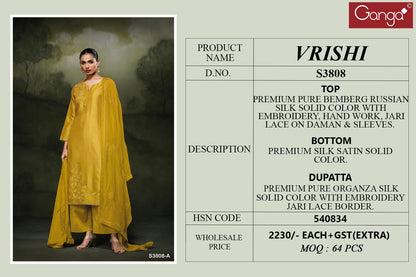 Vrishi 3808 Ganga Premium Bemberg Plazzo Style Suits Supplier India