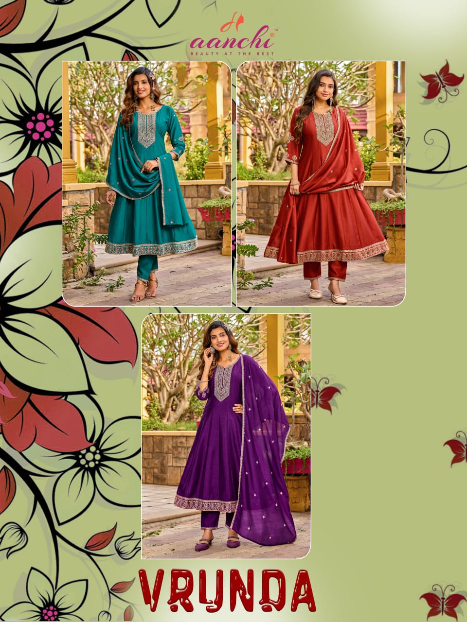 Vrunda Aanchi Vichitra Silk Readymade Anarkali Suits Wholesale Rate