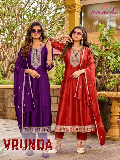 Vrunda Aanchi Vichitra Silk Readymade Anarkali Suits Wholesale Rate