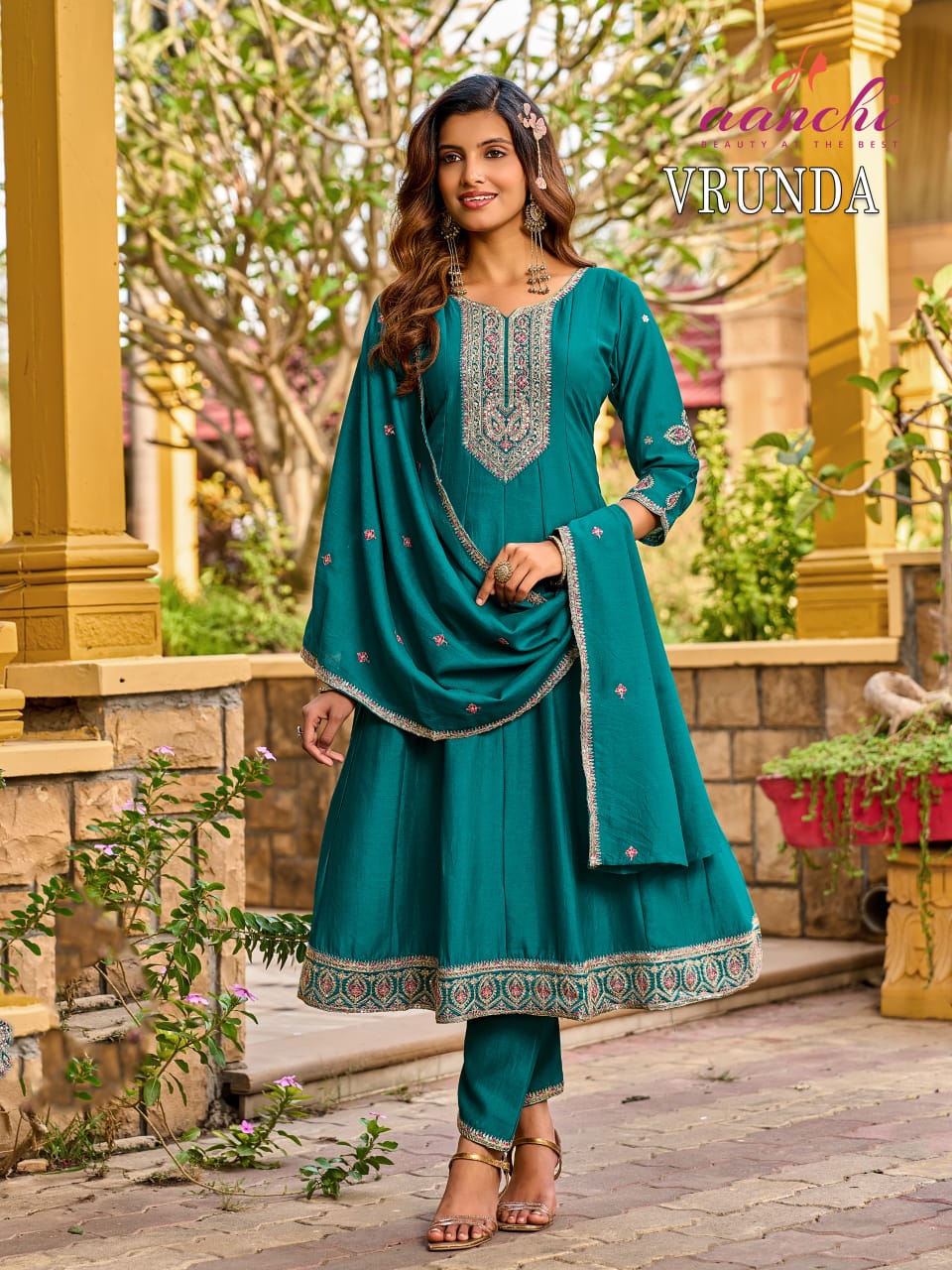 Vrunda Aanchi Vichitra Silk Readymade Anarkali Suits Wholesale Rate
