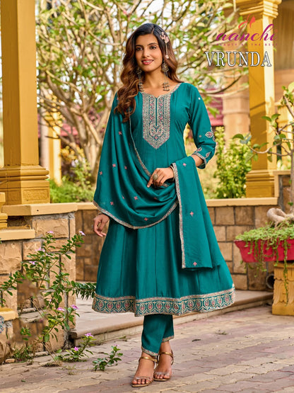 Vrunda Aanchi Vichitra Silk Readymade Anarkali Suits Wholesale Rate