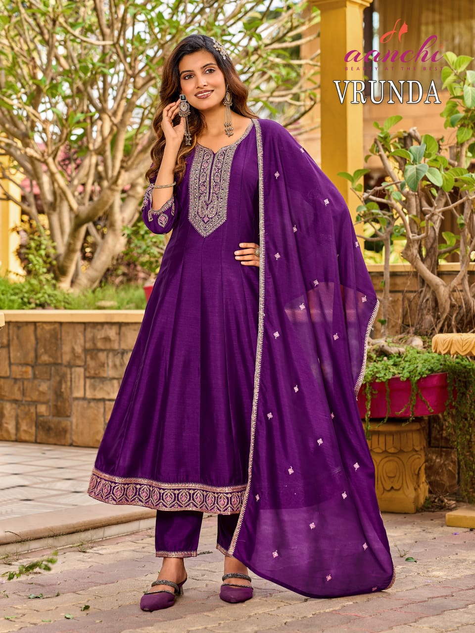 Vrunda Aanchi Vichitra Silk Readymade Anarkali Suits Wholesale Rate