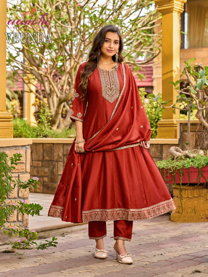 Vrunda Aanchi Vichitra Silk Readymade Anarkali Suits Wholesale Rate