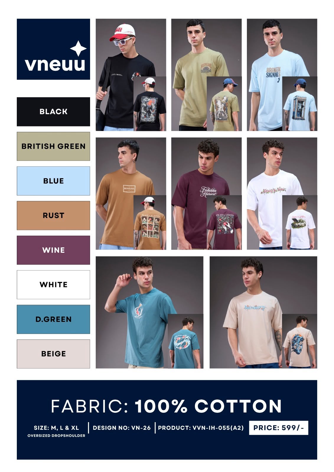 Vvn-Ih-055 A2 Oversized Vneuu Cotton Mens Tshirts Wholesale