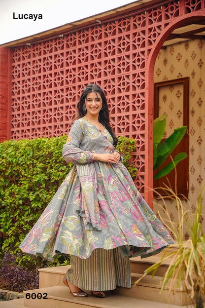 Vyoma Vol 6 Lucaya Maslin Readymade Anarkali Suits Wholesaler