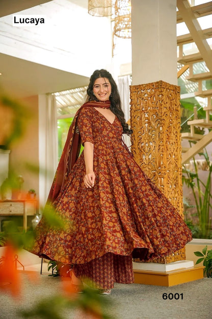 Vyoma Vol 6 Lucaya Maslin Readymade Anarkali Suits Wholesaler