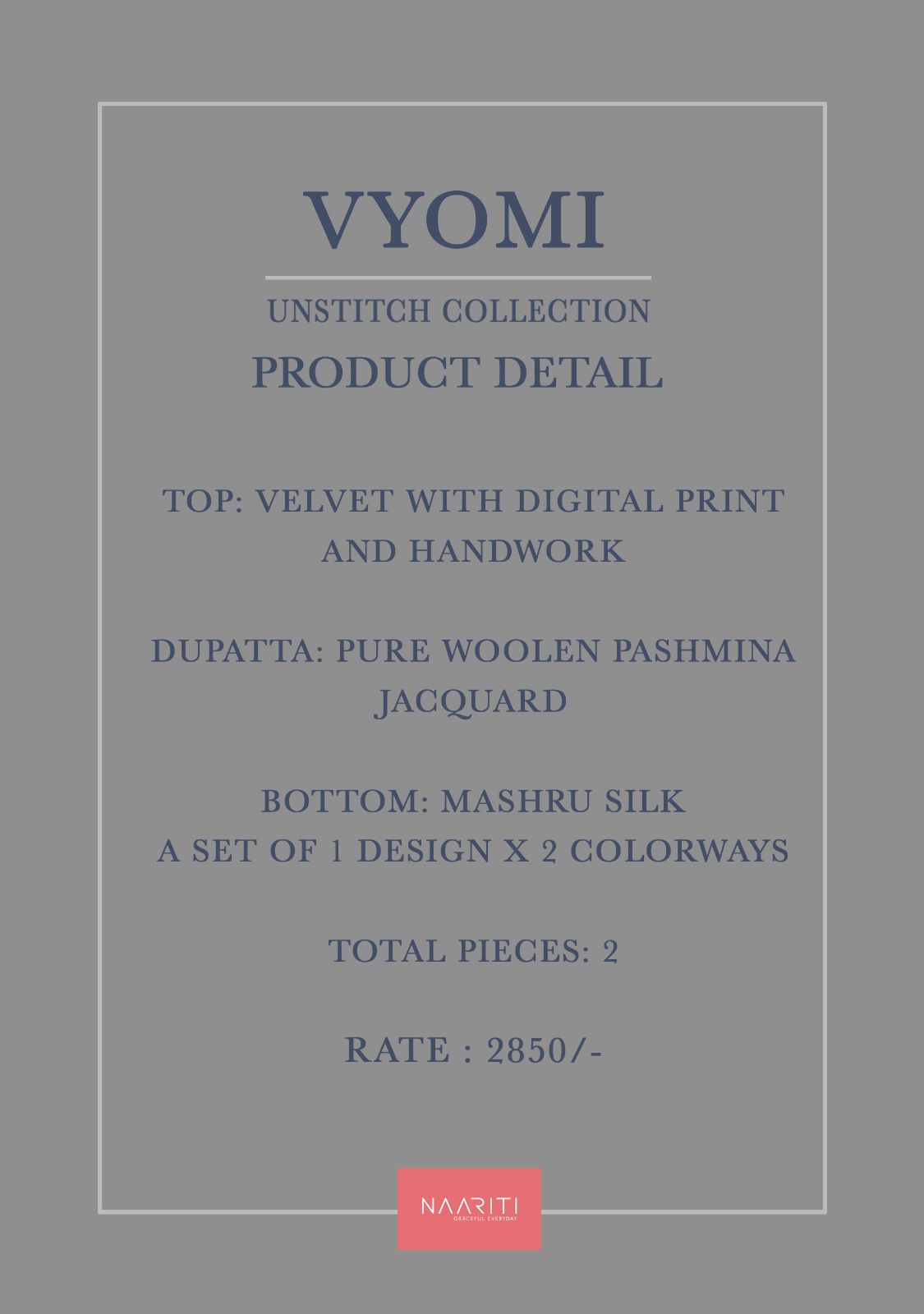 Vyomi Naariti Velvet Pashmina Suits Manufacturer Gujarat