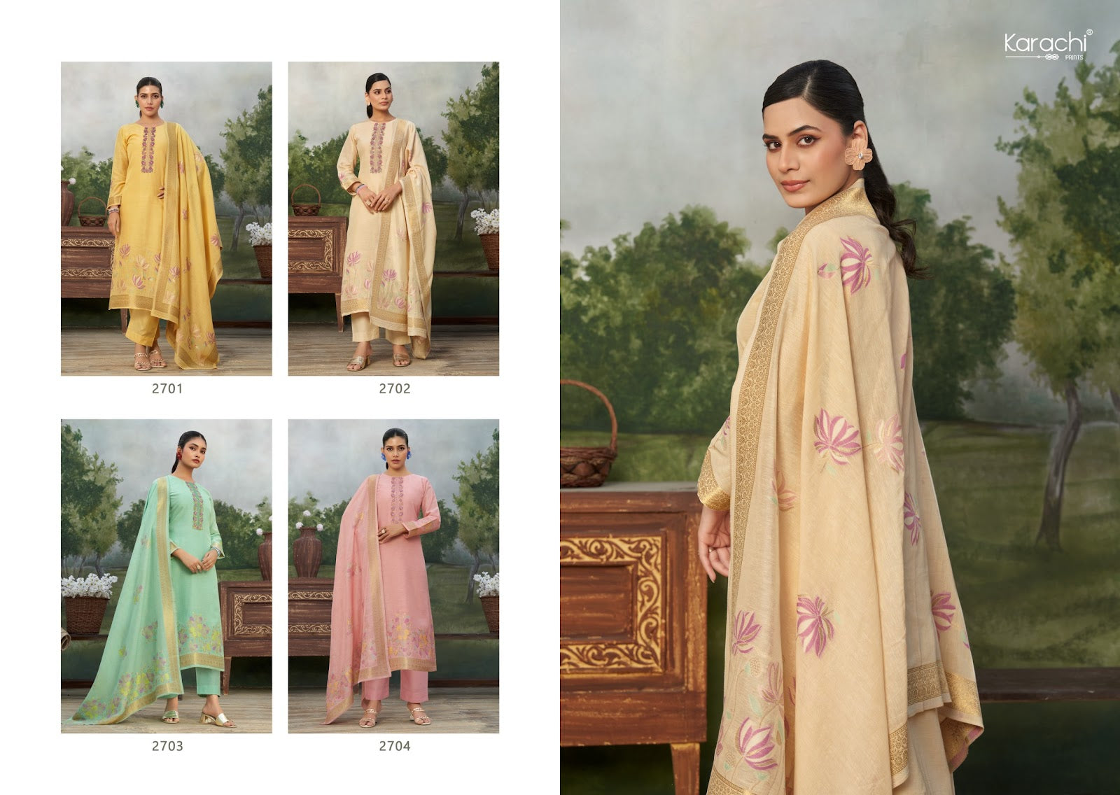 Vyomini Karachi Prints Linen Pant Style Suits Wholesale