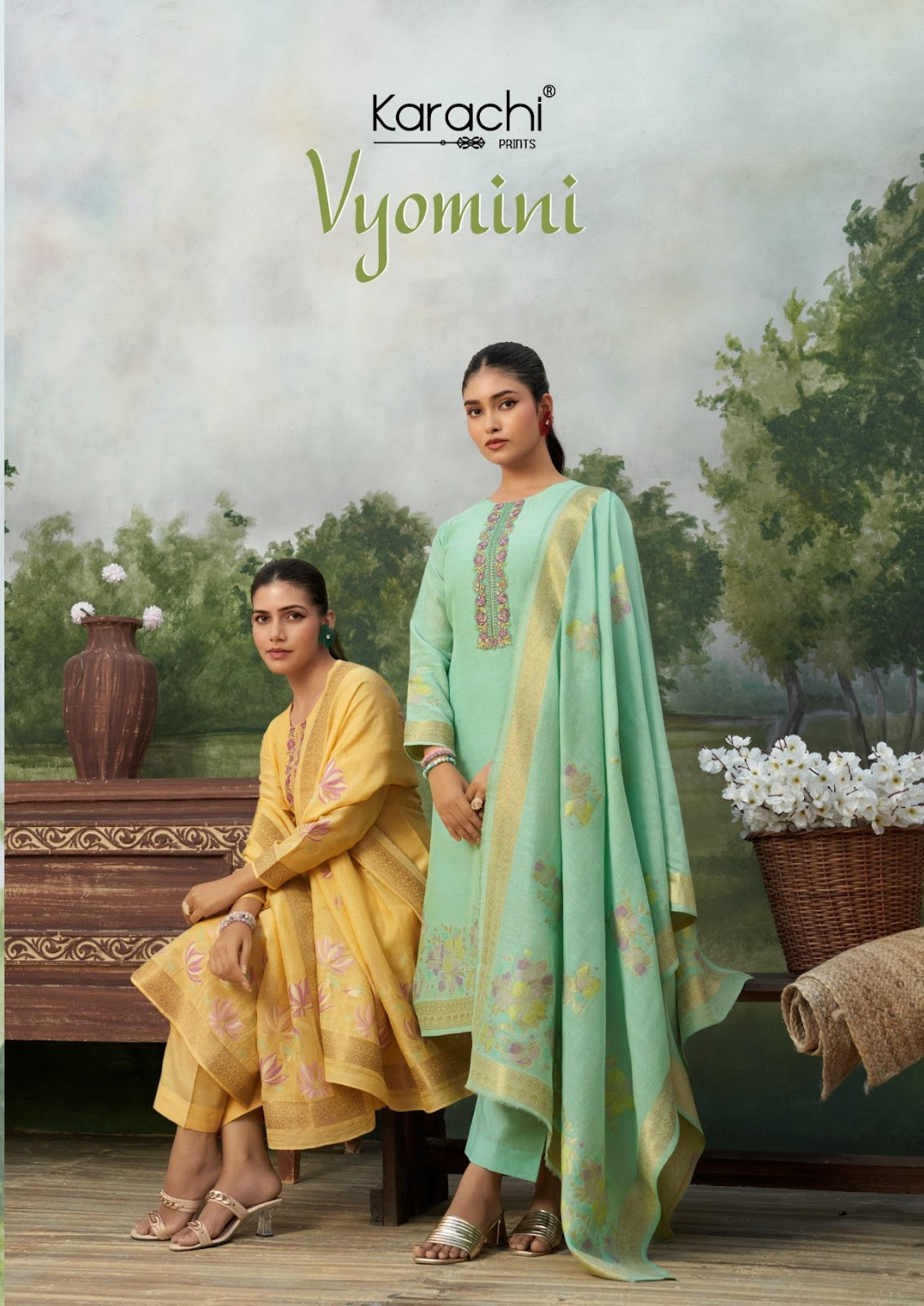 Vyomini Karachi Prints Linen Pant Style Suits Wholesale