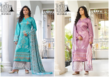 W-2146 Ab The Wonder Woman Satin Readymade Plazzo Style Suits Exporter