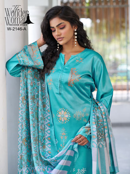 W-2146 Ab The Wonder Woman Satin Readymade Plazzo Style Suits Exporter